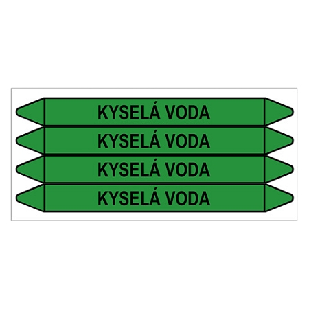 Značení potrubí, kyselá voda,4 ks, 250 × 26 mm